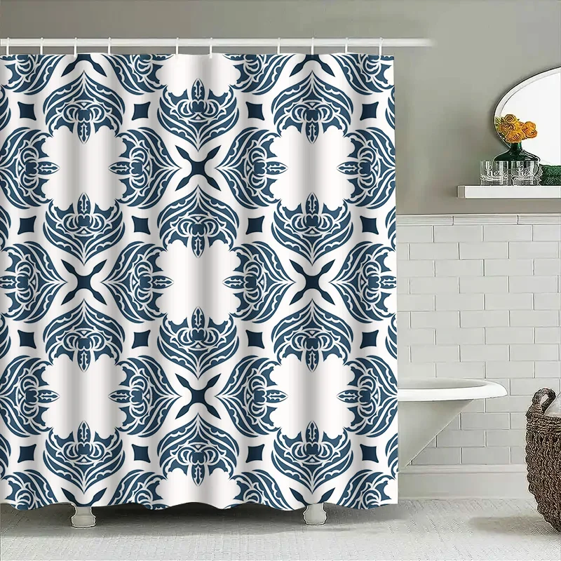 

Сине-белая занавеска для душа с рисунком для декора ванной комнаты, водонепроницаемая ткань, 72x84 дюйма (183X213 см)