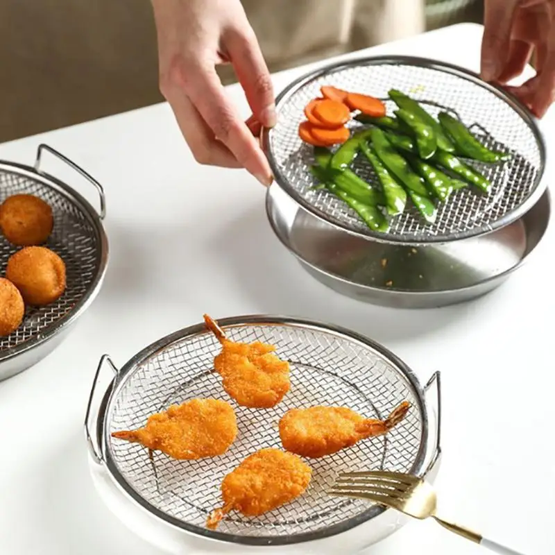 Frying Oil Filter Tray Stainless Steel Mesh Strainer for Kitchen Colander Use in Cooking Food Preparation