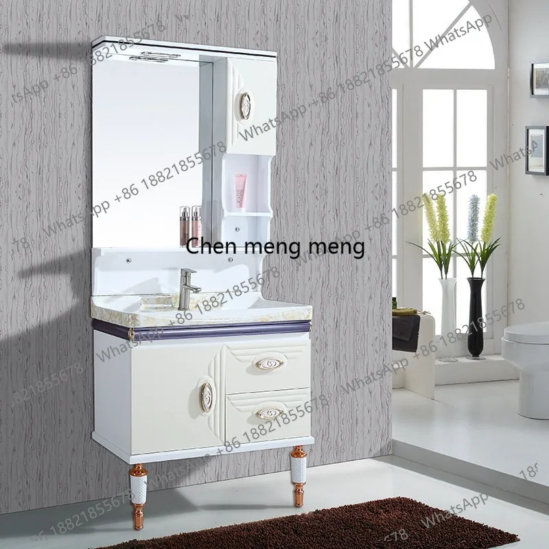 

Комплект мебели для ванной из ПВХ: тумба с раковиной, унитаз, тумба под раковину, напольный шкаф для ванной 80 см