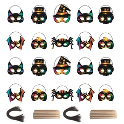 28 Pcs Scratch Painting Toys Kids Masks DIY Halloween Party Favors Craft Rainbow Paper