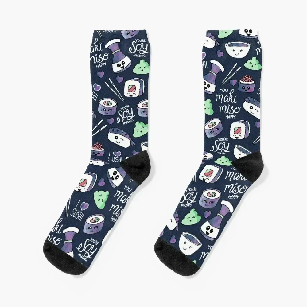 Galaxy Sushi on Dark Blue Socks FASHION funny sock winter Women's Socks Men's