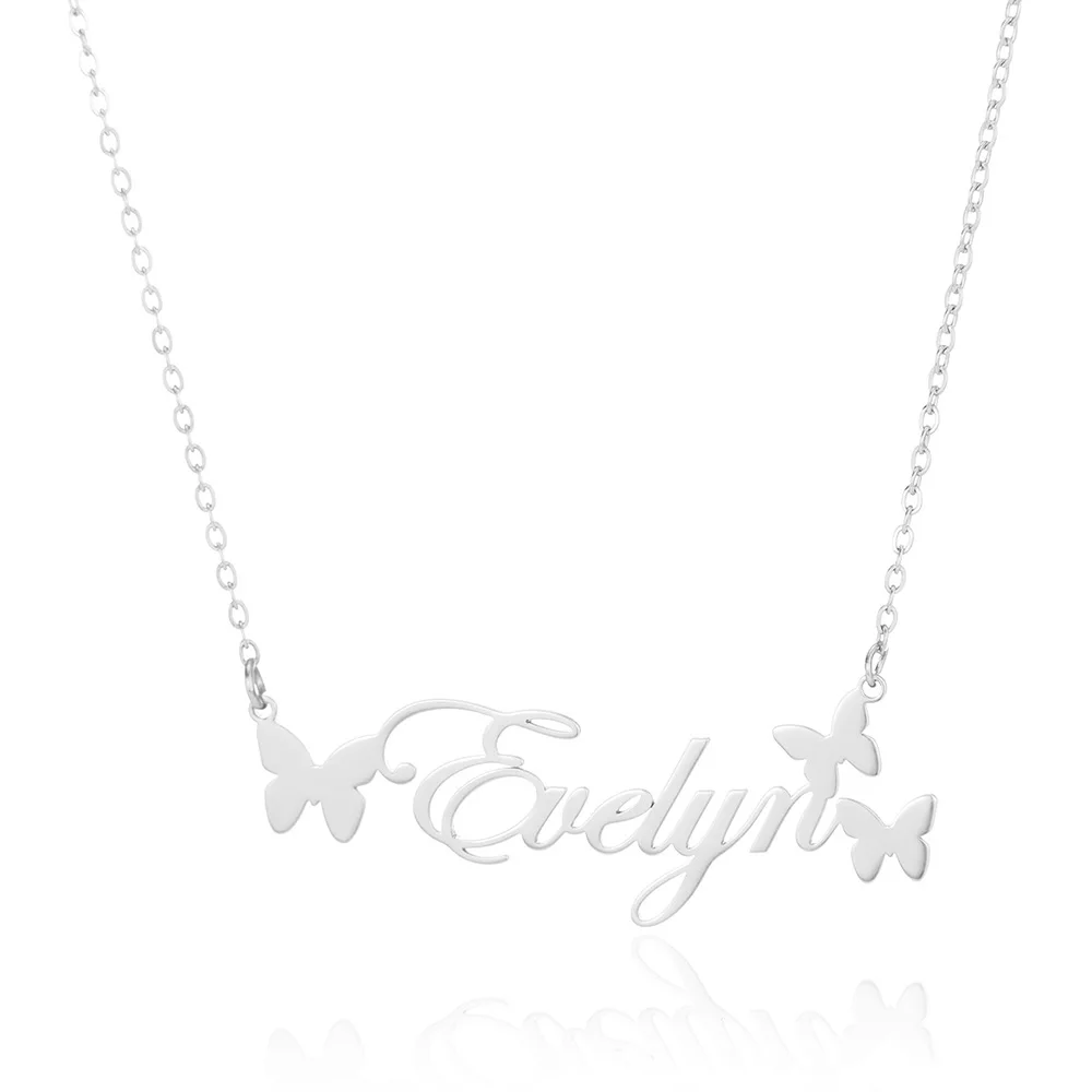 Collar personalizado con nombre de mariposa para mujer y niña, joyería de acero inoxidable, colgante con nombre, regalo para ella