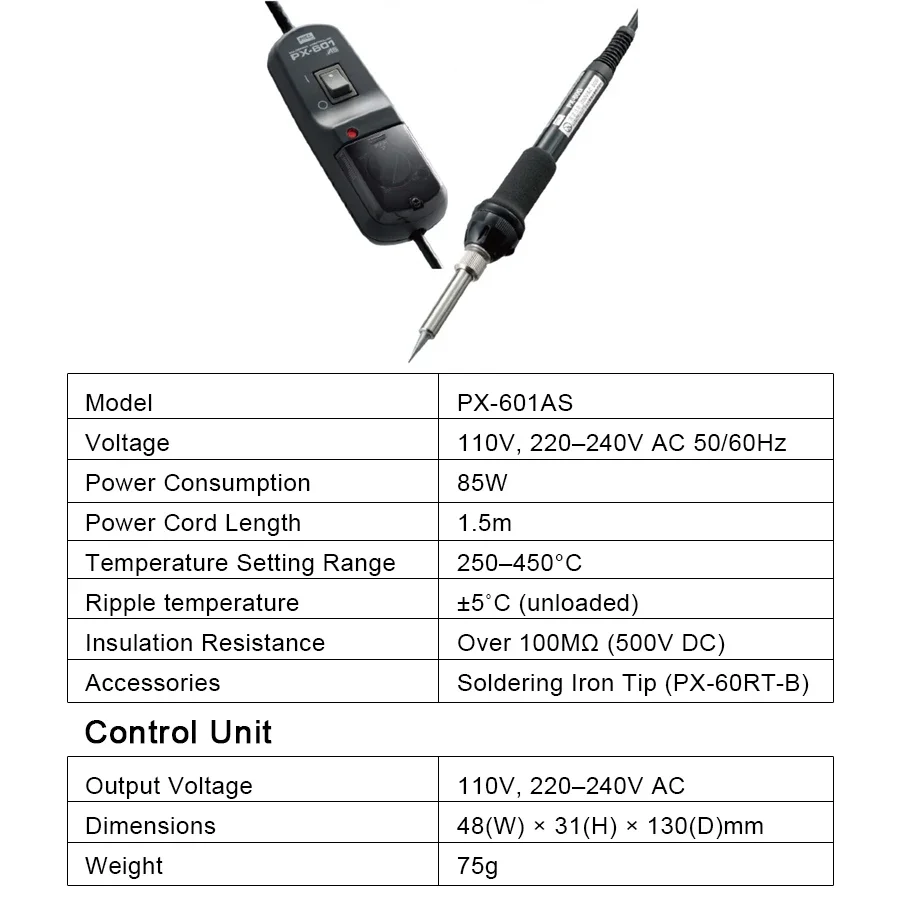 Паяльник GOOT 220 В с контролем температуры 250-450 градусов по Цельсию, точный контроль температуры PX-601/PX-601ASX-601AS