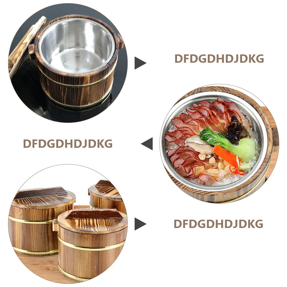 

1 pc Wooden Rice Barrel With Lid Household Storage For Rice Tofu Sushi Soup Vegetable Multipurpose Bar