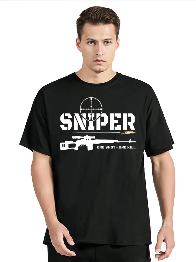 Sniper Shot Kill Print T-shirt Cotton Fashion Unisex Tops Oversized Tees Fitness Streetwear Graphic T Shirt Men's Clothing