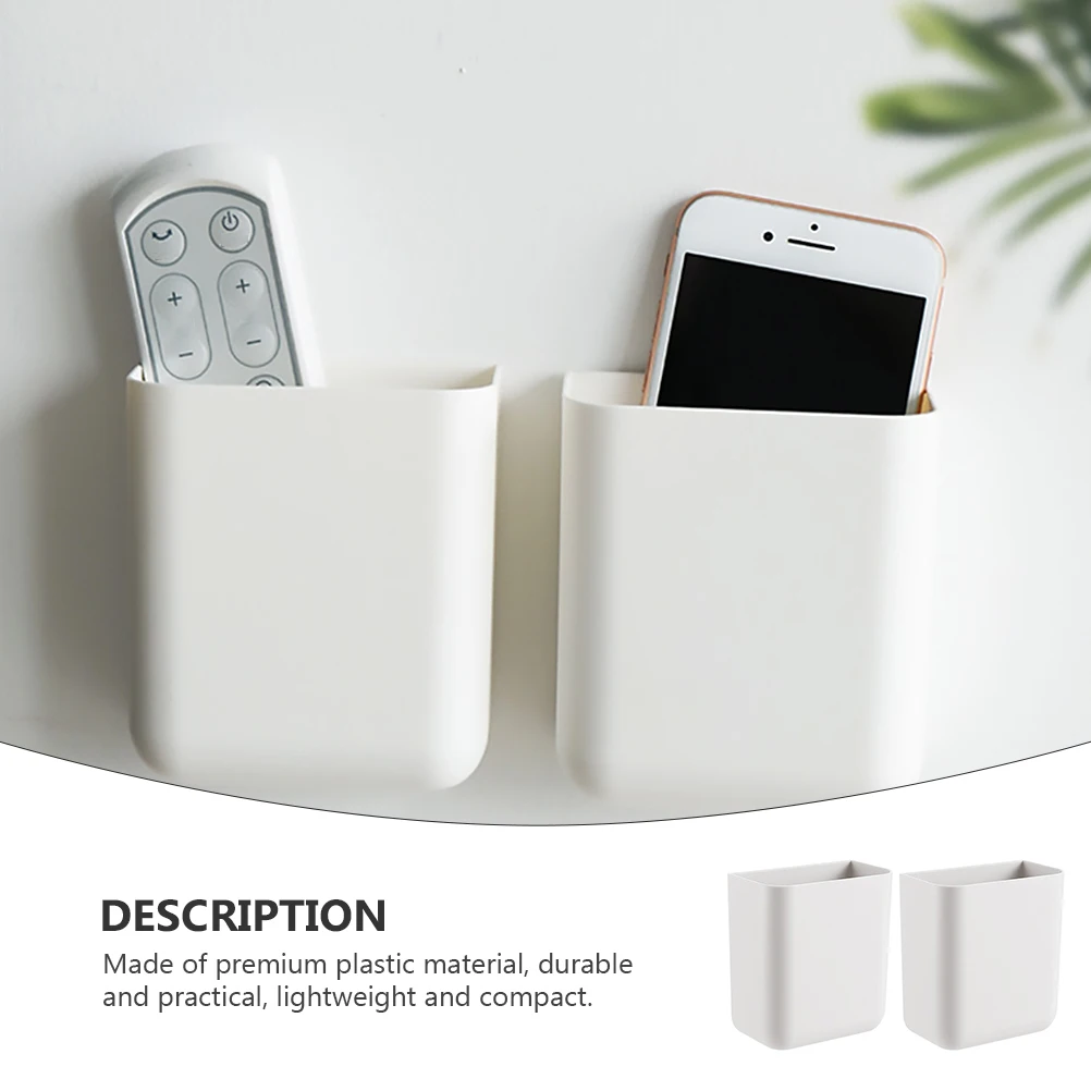 

2pcs Wall Storage Box Plastic Lightweight Compact Home Phone Cell Stand Remote Mount Storage Container Organizer Case