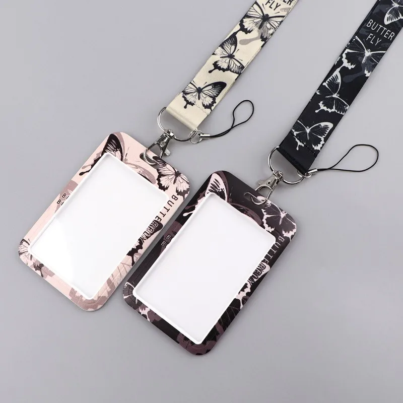 Black and White Butterfly Strap Lanyards for Keys Keychain Badge Holder ID Credit Card Pass Hang Rope