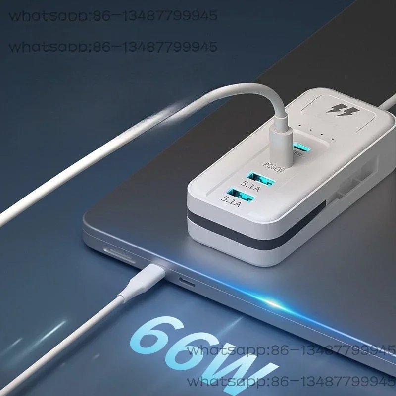 66W Fast Charging Desktop Power Strip Multi Port USB Socket Smart Phone Charger Extension Cord