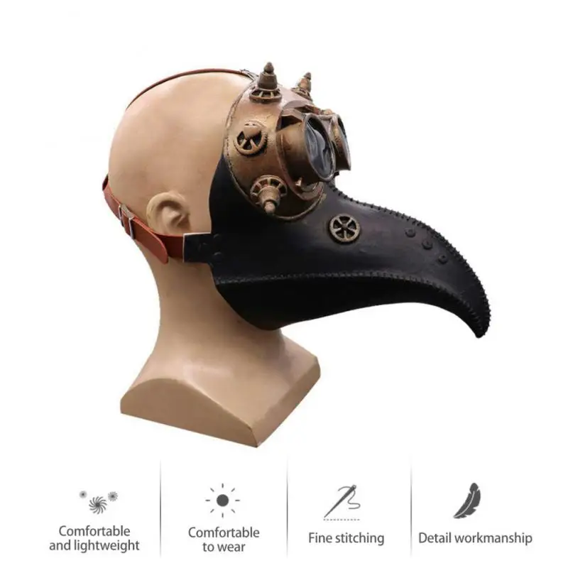 Halloween Plague Doctor Mask and Cloak Costume Props Long Nose Beak Leather Masks for Adult Reaper Cloak Medieval Black Hat