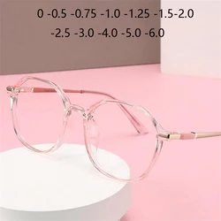 2025 Transparent Pink Frame Polygon Minus Lens Prescription Eyeglasses Women Men TR90 Short-sight Eyewear 0 -0.5 -0.75 To -6.0