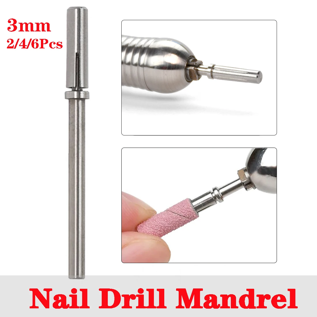 Mèche à mandrin en alliage d'acier pour perceuse à ongles, accessoires durables pour nail art, bandes abrasives de 3mm, 2 pièces, 4/6 pièces, 3mm
