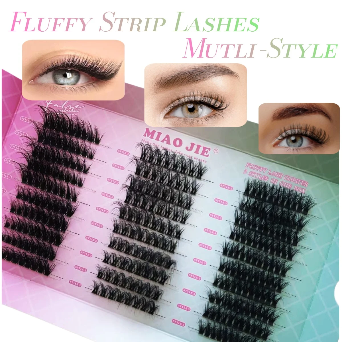 Miaojie 15 pares de cílios olho de gato, cílios postiços olho de raposa, cílios postiços de vison falso, aparência natural, maquiagem de extensão de cílios