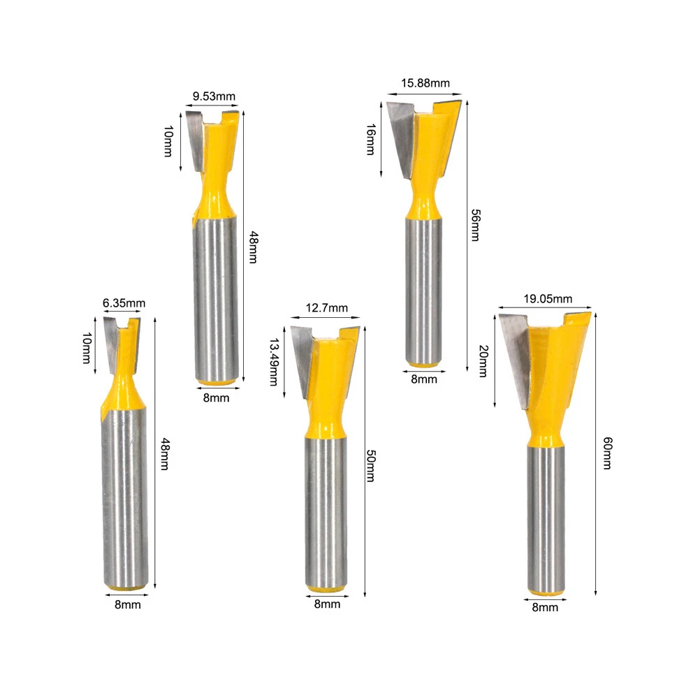 

5pcs Dovetail Router Bits Set Carbide Alloy Cutter Woodworking Tool For Drawer Chest Making High Quality Sharp Blades Corrosion