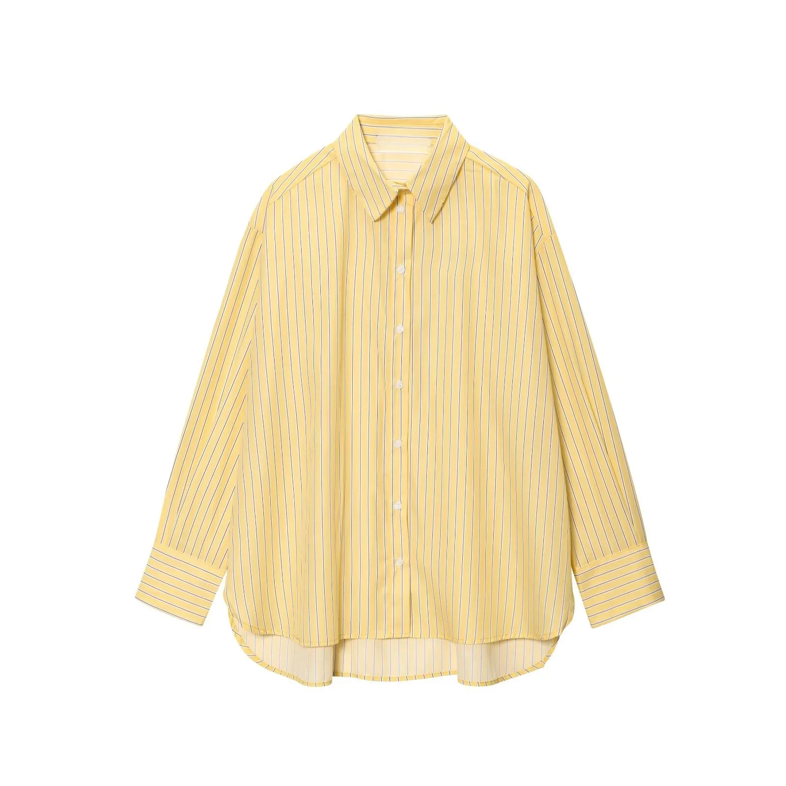 

MYST&ZA Women's Summer New Casual Loose Collar Long Sleeve Striped Yellow Shirt Coat Fashionable and Versatile