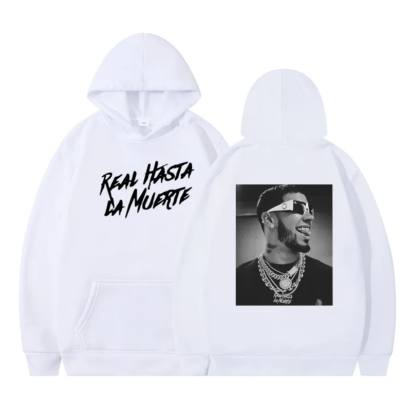 Autumn Fleece Men\'s Hoodies Anuel AA Real Hasta La Muerte Print Sweatshirts Streetwear Rapper Loose Pullover Casual Hooded Tops