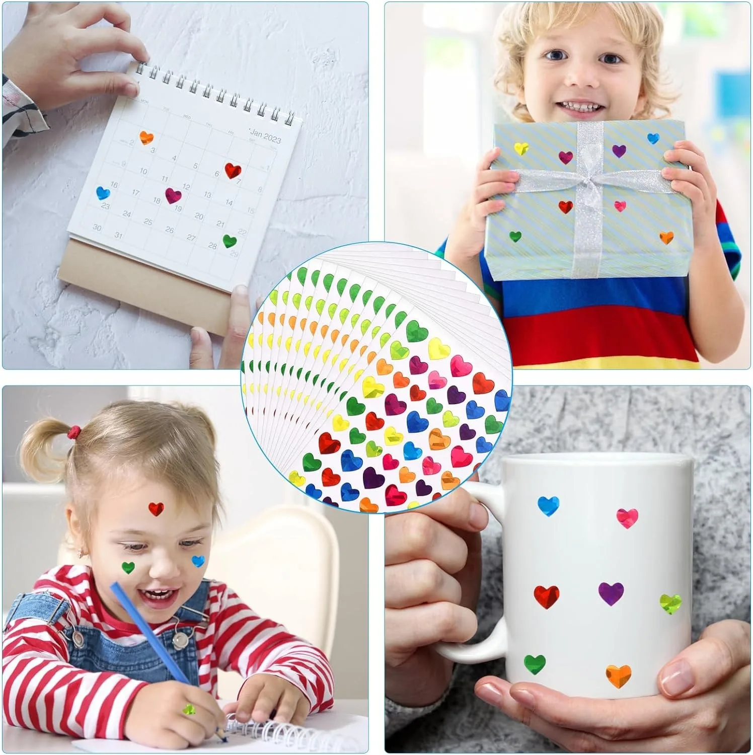 5 pagine Laser lamina d\'oro autoadesivo stella rotonda a forma di cuore adesivi tabella dei premi decorativo giocattolo per bambini regali etichette