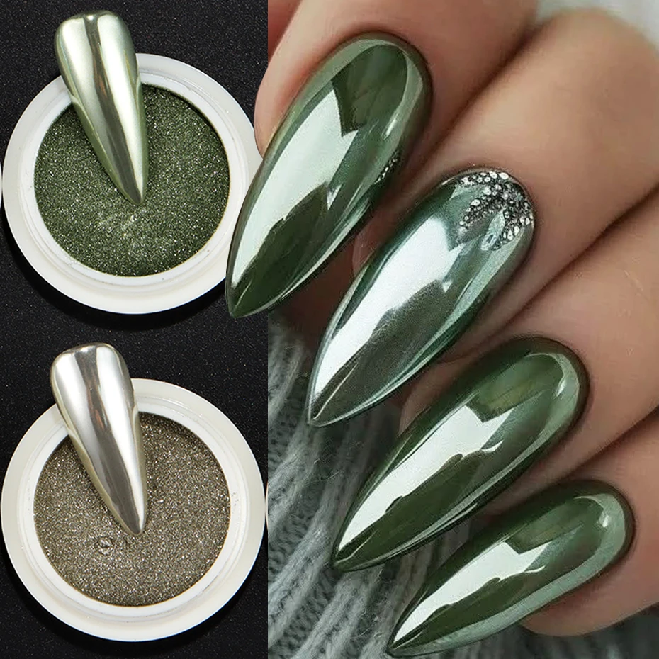 ผงสีเล็บโครเมียม 6 ชิ้น สีทอง น้ำเงิน เขียว คุณภาพสูง เงางาม ผงสีเล็บเมทัลลิก สำหรับตกแต่งเล็บ