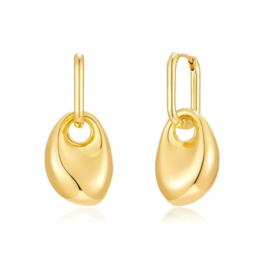 

NIKOLUX Chunky Earrings for Women 14K Gold Plated Chunky Paperclip Hoop Oval Teardrop Dome Trendy Drop Dangle Earrings Statemen