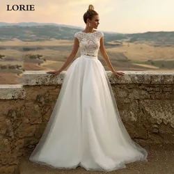 LORIE-Robes de mariée en dentelle vintage, robe de mariée campagnarde en dentelle, coupe trapèze, mancherons, patients, quel que soit le haut, 2 pièces