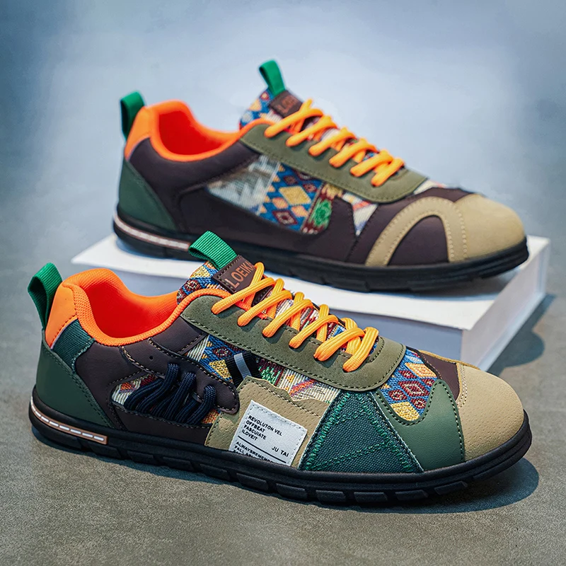 

Винтажные мужские кеды с национальным узором, лоскутные, дышащие, на шнуровке, повседневные, для города, уличная мода