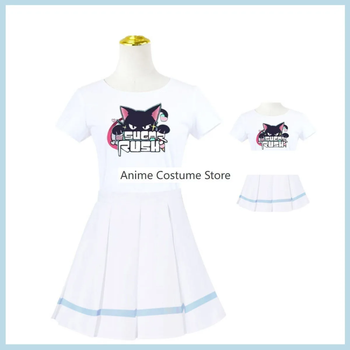 Traje de Cosplay de Anime para mujer, traje Sexy de carnaval, camiseta blanca, Falda plisada, azul, archivo, Kurimura, Airi, Kyoyama, Kazusa