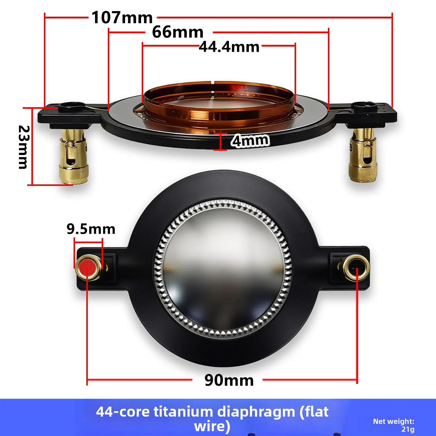 Fabrieksdirect 44,4 mm titanium film diafragma 44 kern platte draad spreekspoel voor tweeter luidsprekeronderdelen 10 STUKS/SET