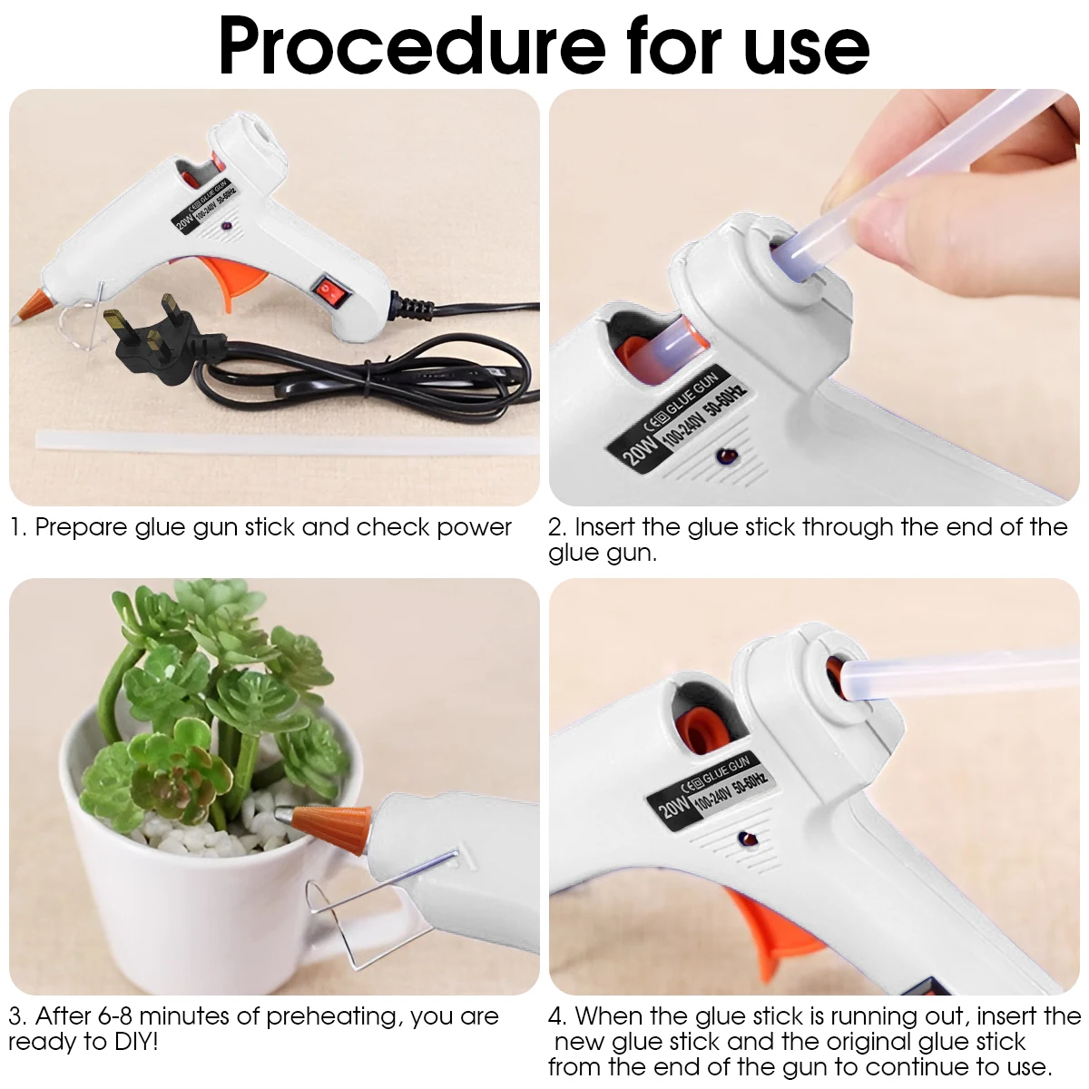 20W Hot Melt Glue Gun Industrial Mini Guns Thermo Electric Mini Heat Temperature Thermo Electric Repair Tool with Glue Sticks