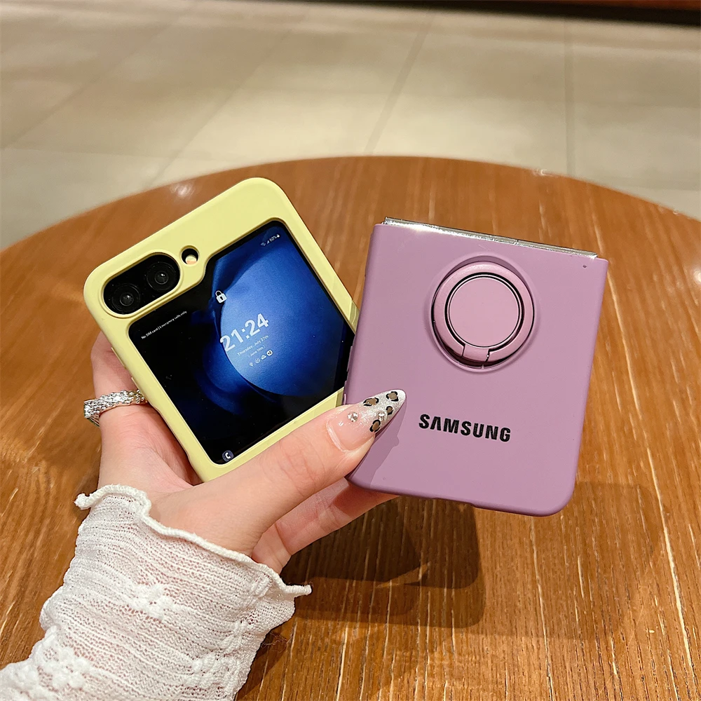 Luxury Official Candy Color Liquid Silicone  Ring Holder Phone Case Samsung Galaxy Z Flip 7 8 6 5 4 3 Shockproof Protect Cover
