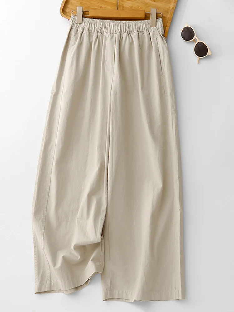 Elegant Simple Artistic Diagonal Cotton Wide Leg Pants Women's Spring Summer Loose plus Size Casual High Waist Straight Long ...