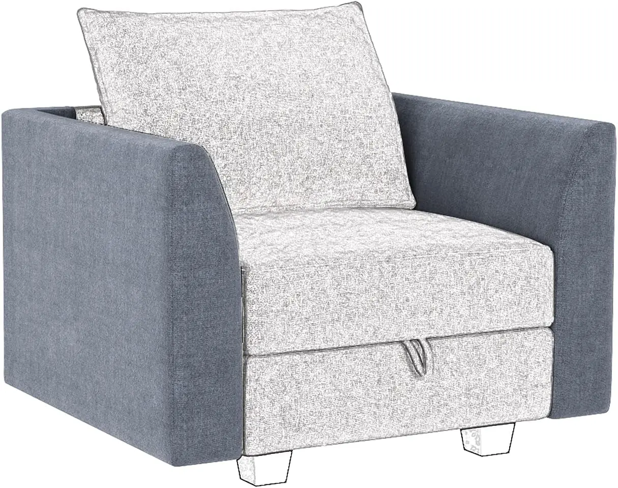 HONBAY Modern Fabric Middle Module for Modular Sofa Customizable Sectional Sofa Couch Accent Armless Chair, Bluish Grey