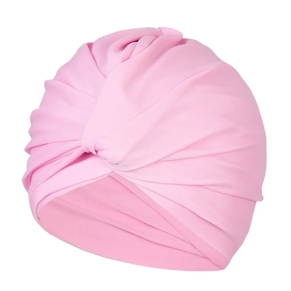 หมวกอาบน้ําหมวกว่ายน้ํายืดหยุ่นสูงยืดหลายสีหมวกว่ายน้ําผ้า Turban ผู้หญิงหมวกว่ายน้ําผมยาว