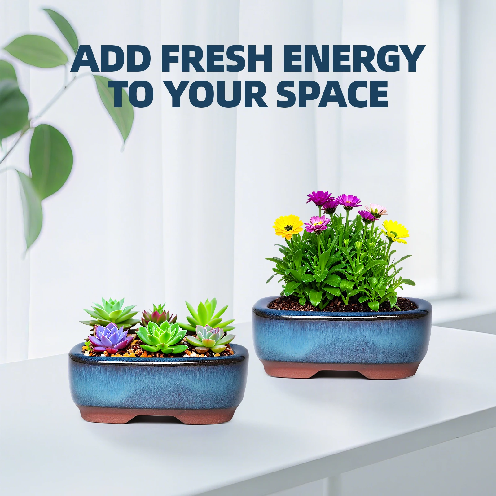 Maceta de cerámica, macetero suculento creativo con orificio de drenaje, macetas de bonsái de estilo chino de alta calidad, artesanías de cerámica