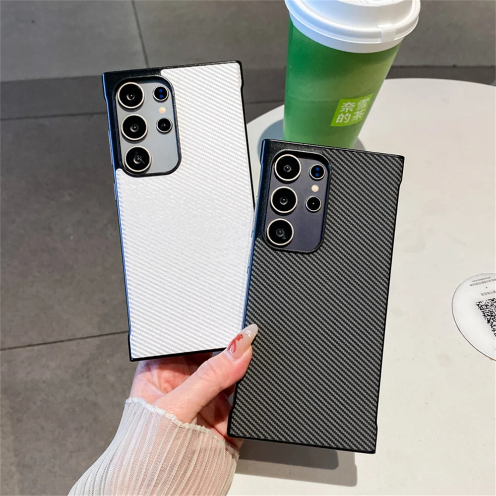 Business Kevlar Carbon Fiber Slim Frameless Phone Case For Samsung S26 Ultra S25 S24 Plus 5G Skin-friendly Shockproof Hard Cover