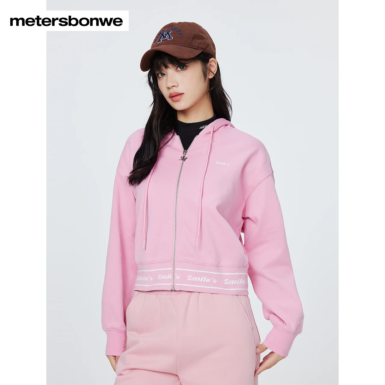 Metersbonwe-Women's Knit Cardigan Hooded Embroidery Loose Outwear Sport Casual Short Coats Winter