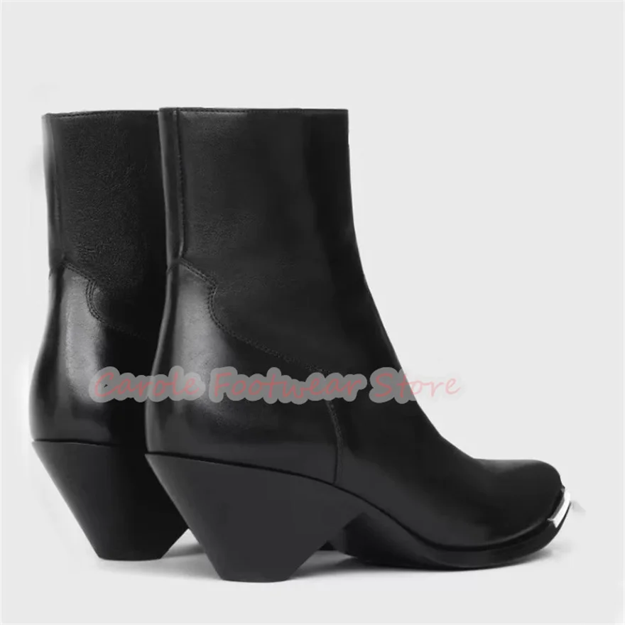 ファッションデザイン奇妙なヒール本革チェルシーブーツ男性用メタル装飾ポインテッドトゥ 5 センチメートルハイヒール男性アンクルブーツ