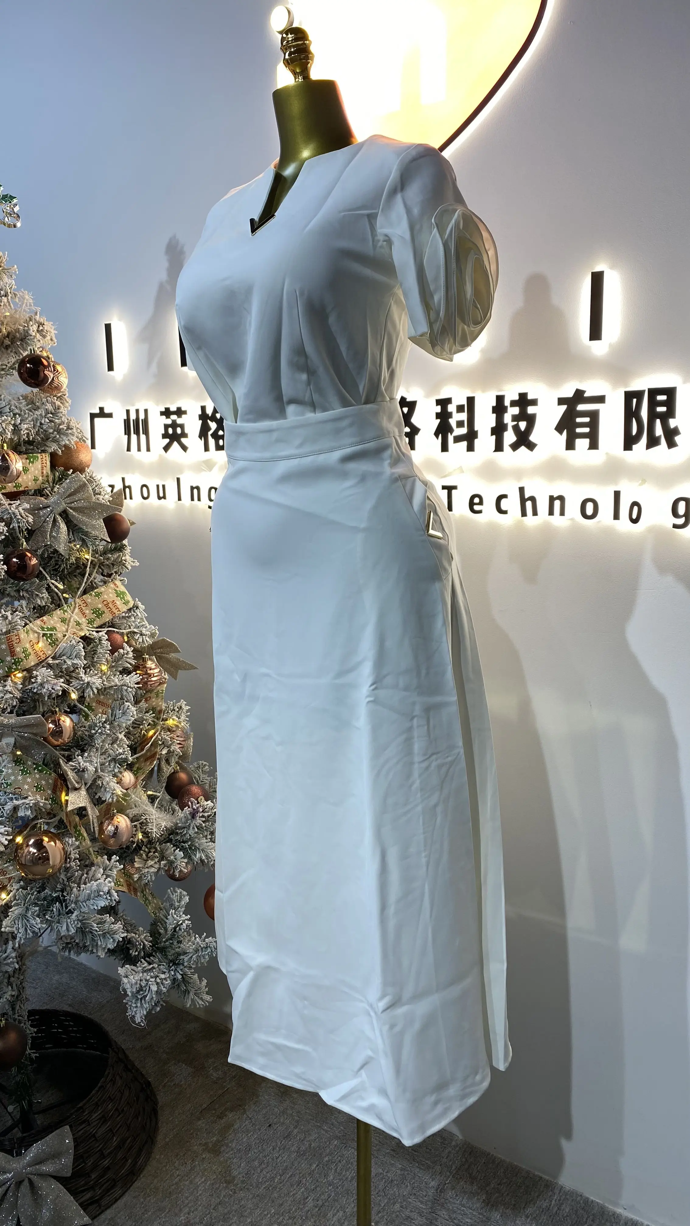 Gorgeous summer mesh stitching women's elegant knee-length pencil office dress-GZMM275