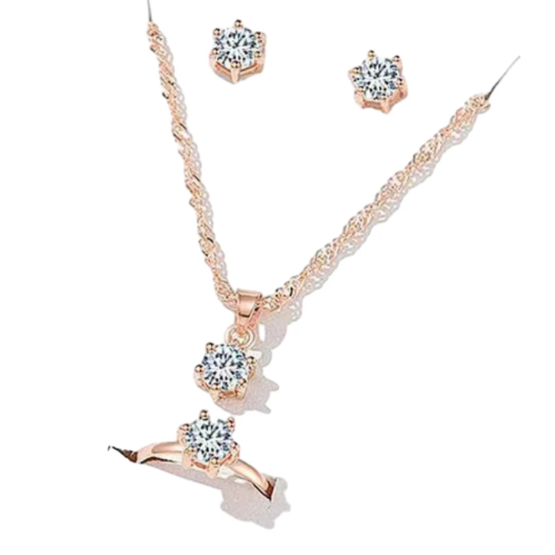 5Pcs Elegant Crystal Jewelry Sets For Women Necklace Earrings Ring Bracelet Princess Jewelry Bridal Wedding Set Valentine's Day