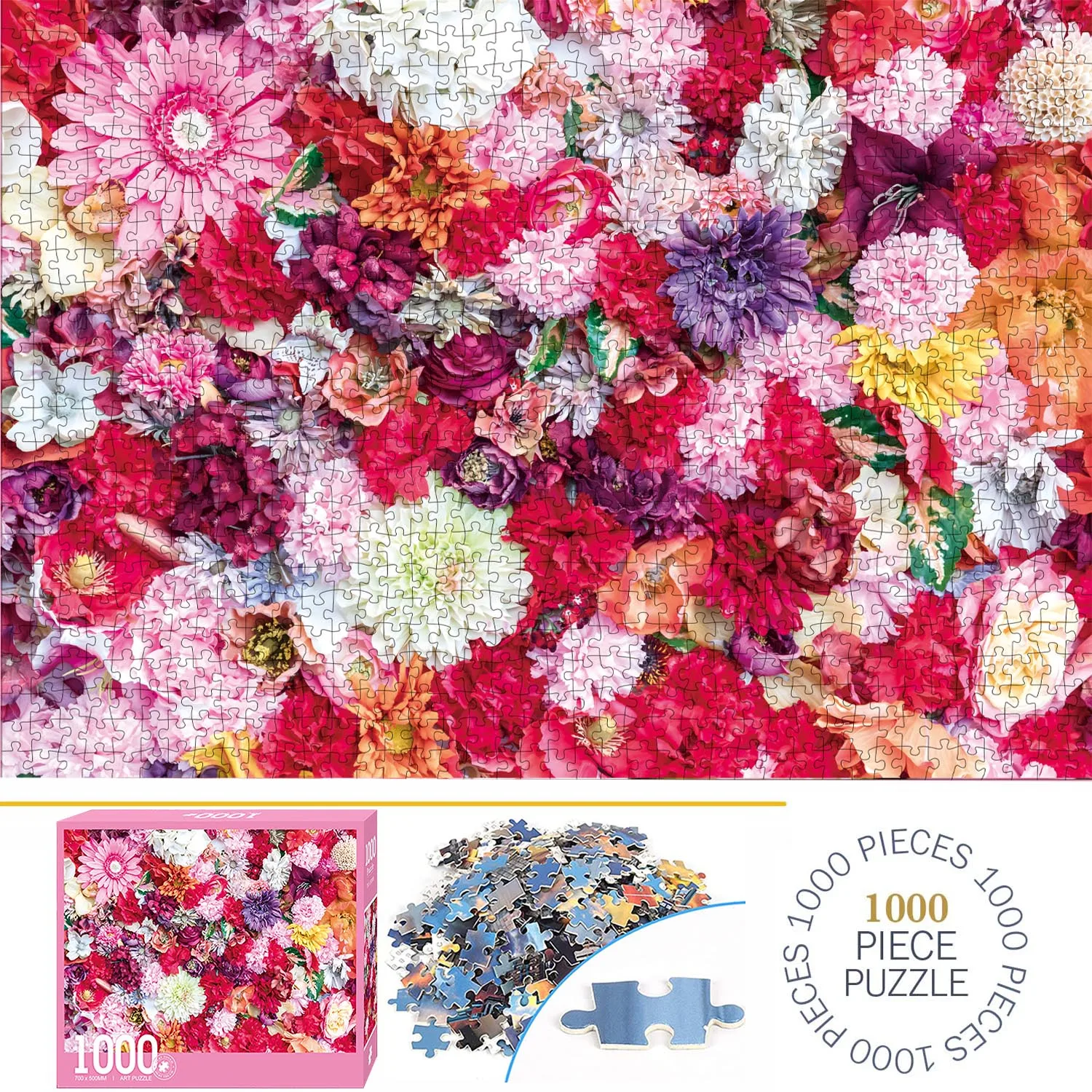 1000 Pieces Colorful Floral Jigsaw Puzzles for Adults Home Decor Games Family Fun Floor Puzzles Educational Toys for Kids