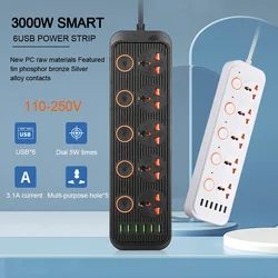 Universal Outlet Power Strip Multiprise Smart Home Extension Electrical Socket With Cord USB AC Separate Control Charger Adapter