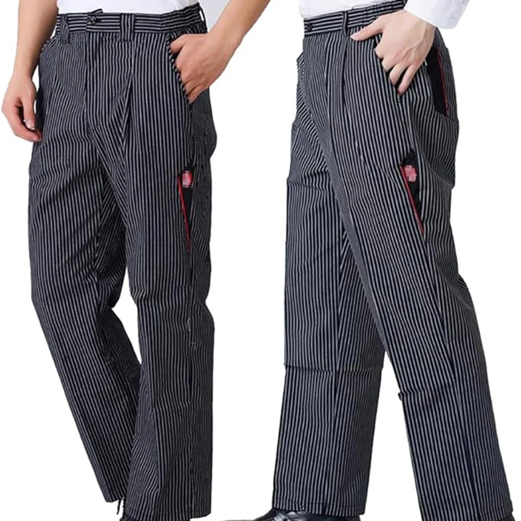 Elastic Waist Work Uniform Men S Striped Chef Trousers For Hotel Kitchen Striped Baker Trousers XXL