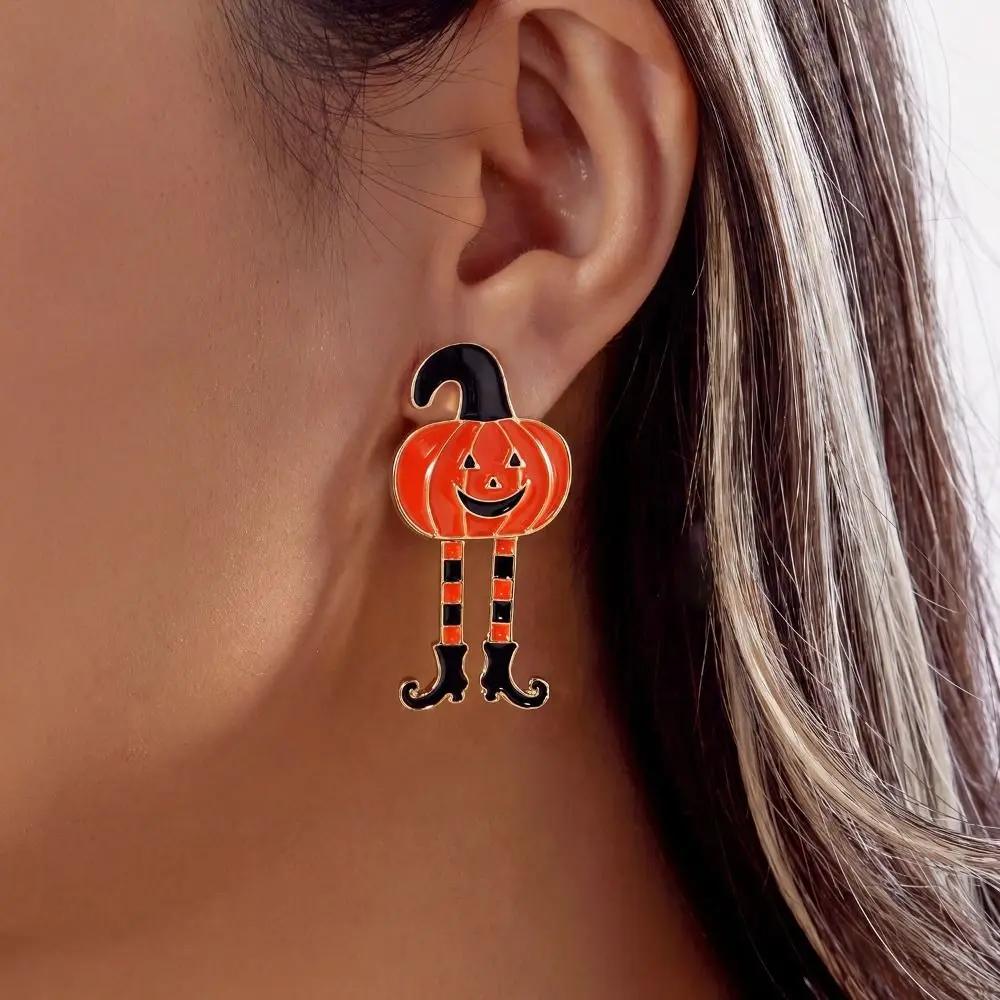Cartoon Style Alloy Material Halloween Earrings Long Tassel Design Dripping Oil Effect Drop Earrings Ghost Earrings For Women
