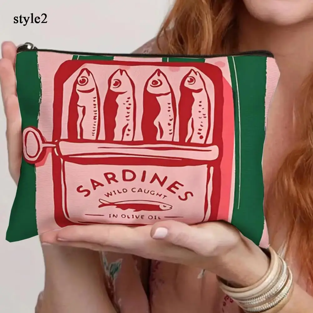 

Vintage Sardines Olive Oil Design Makeup Bag Foldable Cosmetic Bags for Travel Large Capacity Make Up Organizer Storage Clutch