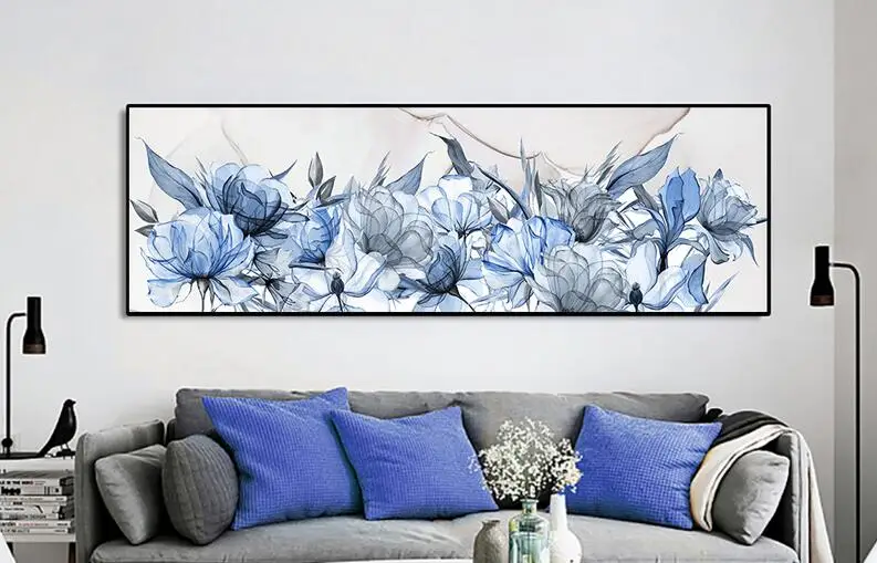 

Blue Lotus Flower Painting Minimalist Modern Abstract Flower Art Canvas Painting Wall Picture Print for Living Room Home Decor