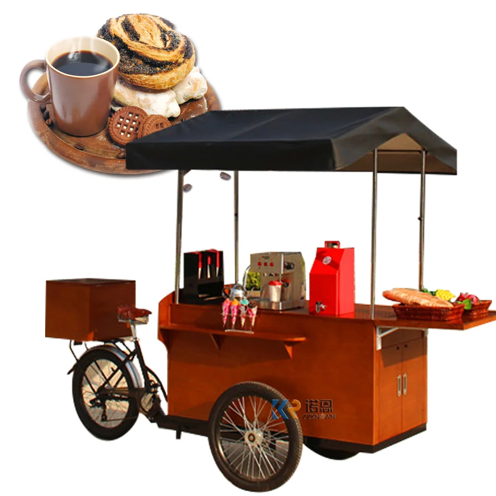

Outdoor Coffee Cart Bike Popular Snack Tricycle Street Ice Beverage Mobile Three Wheels Truck