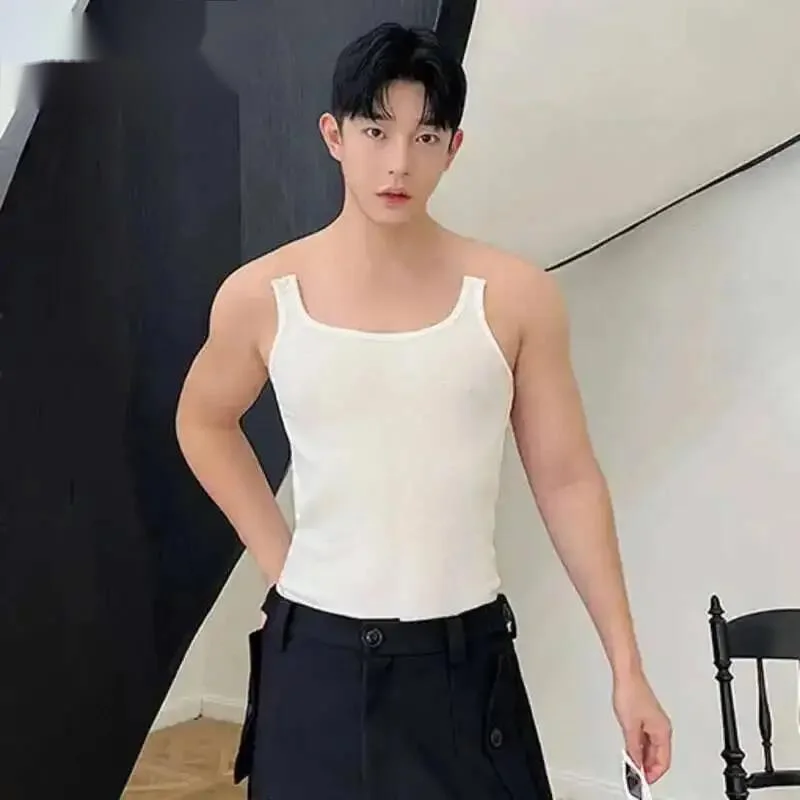 Personality Vests Summer Men's Truncated Invisible Shoulder Strap Deconstructed Trendy Tank Top Male Niche Design Top 93NN3