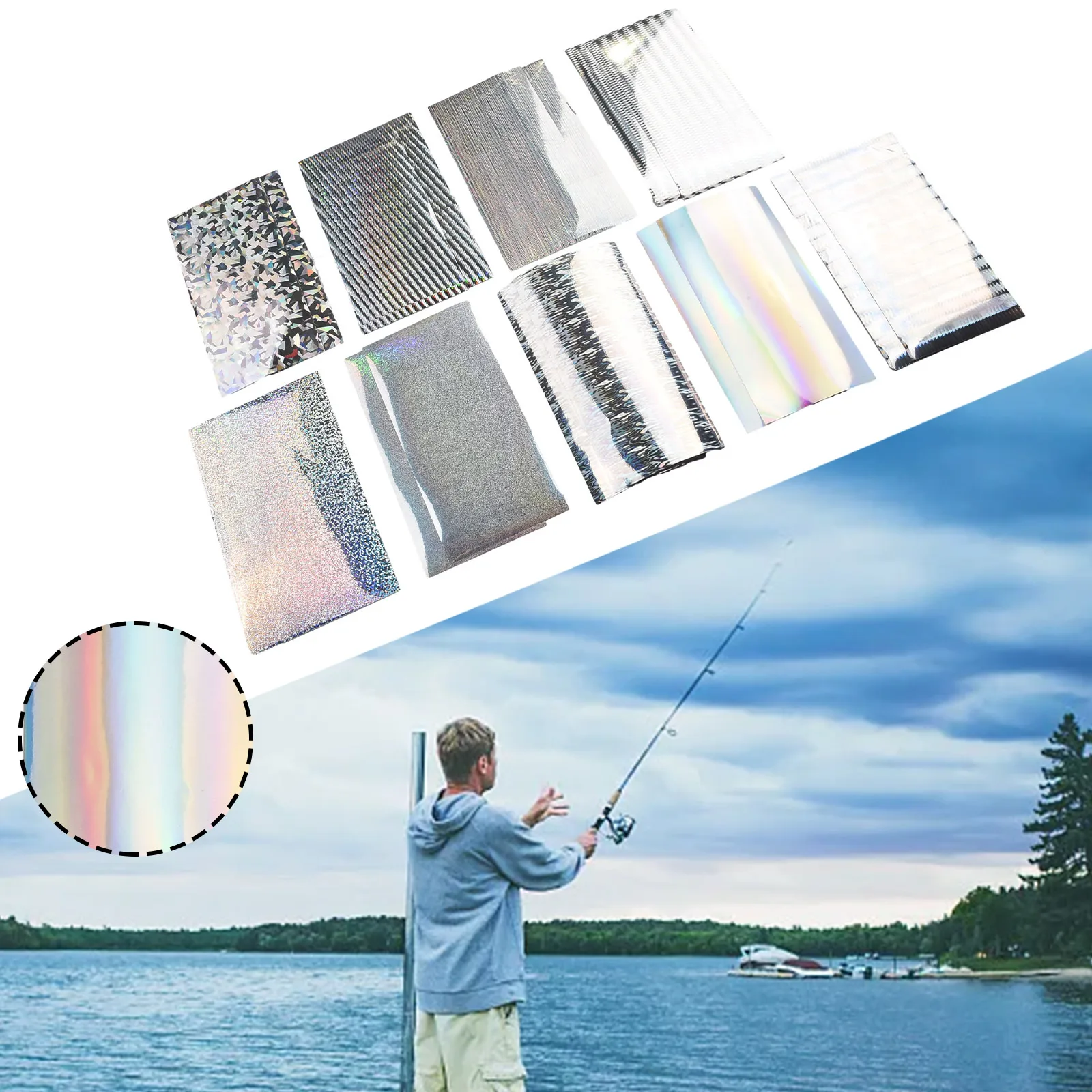 18PC Fish Scale Lure Tapes 20x10cm Flasher Dodger Baits Lure Making Fly Reflective Holographic Fishing Sticker For DIY Fish Skin