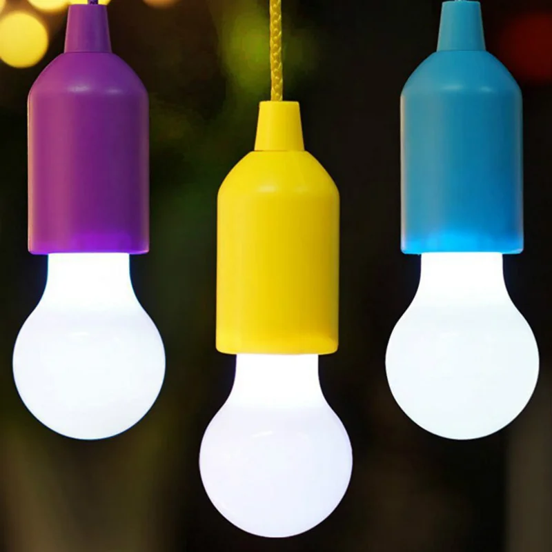 Colorful Pull Light Bulb Chandelier Portable Hanging Lamp Bulb Outdoor Camping Garden Decoration Hanging LED Night Light Lamp