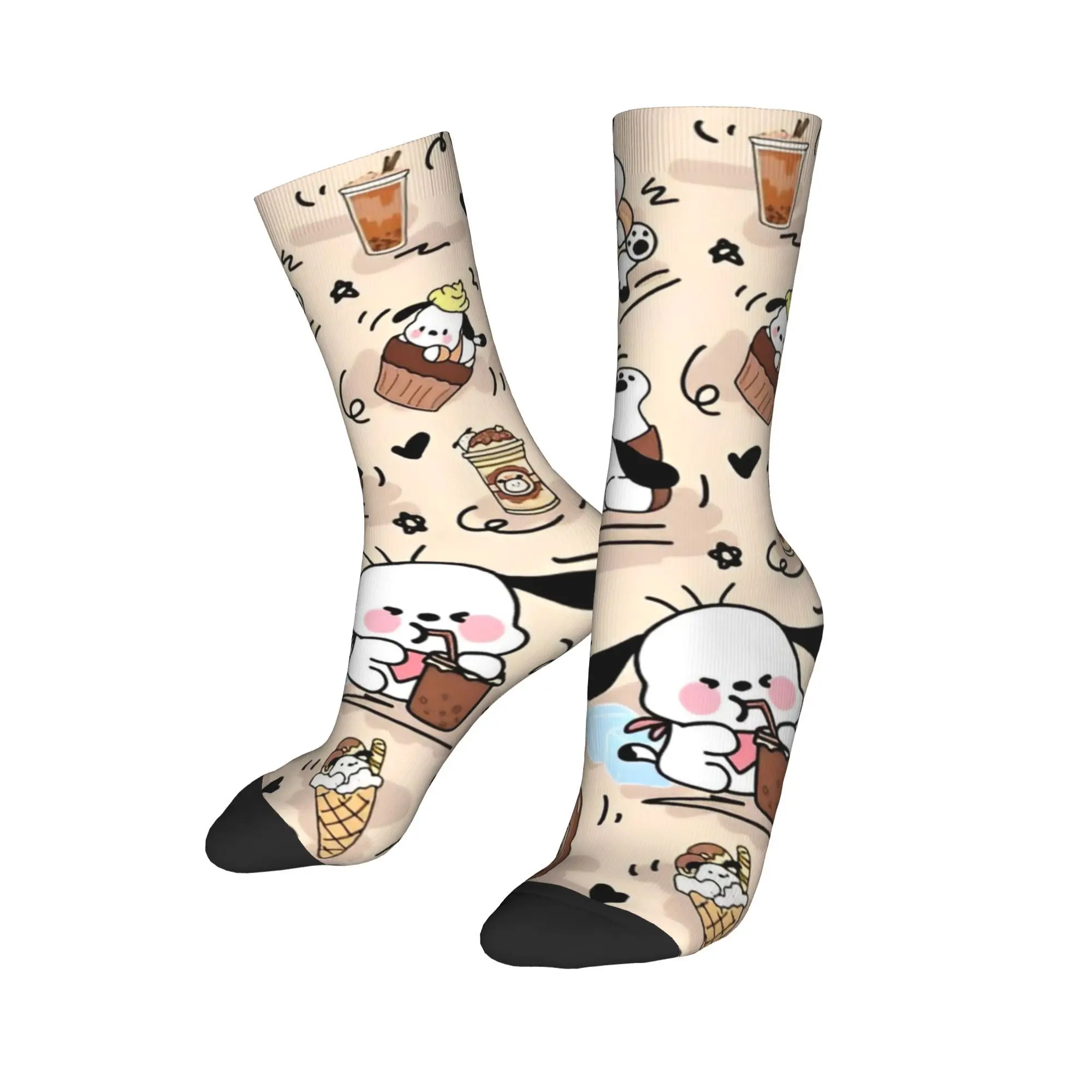 Harajuku Sanrio Pochacco Backside Logo Tee Basketball Socks  Polyester Crew Socks for Women Men Breathable