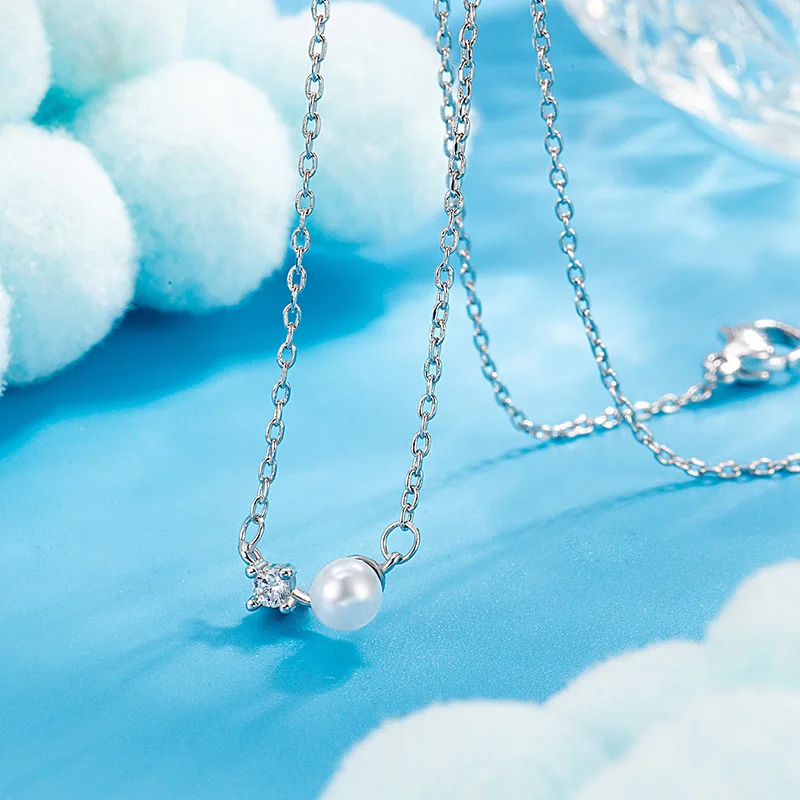 

New 925 Sterling Silver Pearl Necklace Charm Simple Women Geometric Shape Pendant Choker Birthday Gift Fine Jewelry Accessories