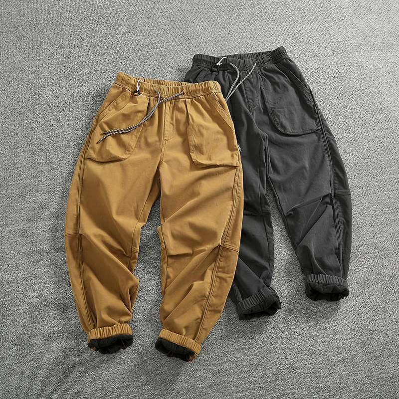 

Men's Workwear Pants Loose Fit Thiened Fce 3D Tailoring Autumn Winter Faionable Casual Trousers with kets Elastic W...